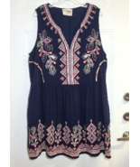 Savanna Jane Dress Size 1X Navy Sleeveless Geometric Embroidered Lined Boho - $562.35 MXN