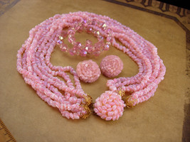 Vintage 50&#39;s Lisner PINK demi Parure - cluster clip on earrings - Pink g... - $115.00