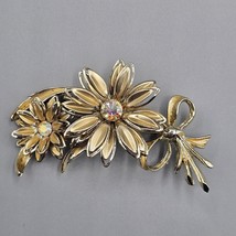 Flower Brooch Pin Gold Tone Daisy Aurora Borealis Crystal Rhinestone Spray - $19.99