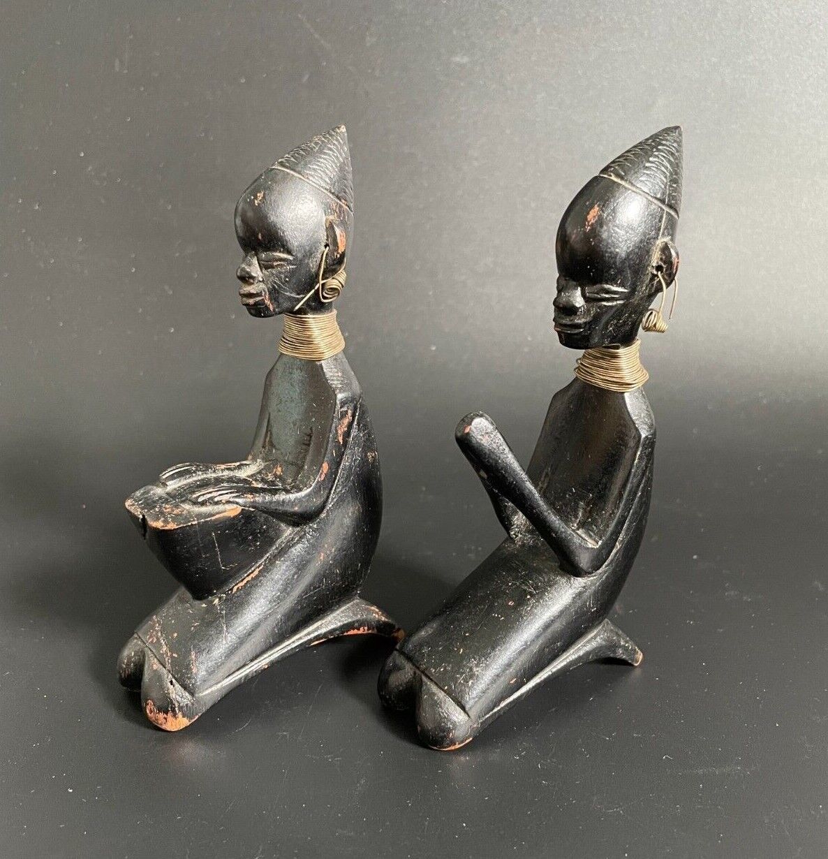Primary image for Antique Pair Yoruba Tribe Kneeling Figures Ebony Wood Carving Sculptures Set