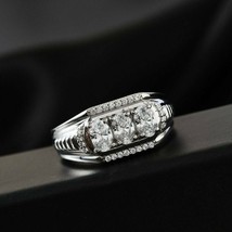 3.02Ct Oval Cut Cubic Zirconia Sterling Silver Men&#39;s Three Stone Engagement Ring - £94.13 GBP