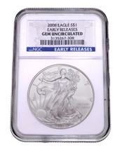 2008 Silver American Eagle Graded by NGC as Gem Uncirculated Early Releases - £52.22 GBP
