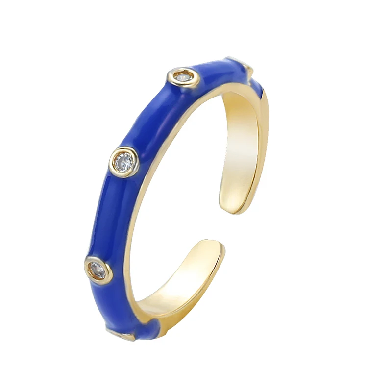 Ins Smile Candy Color Enamel Clear Micro Pave Opening Ring For Women Multicolor  - £10.93 GBP