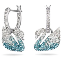 Authentic Swarovski Iconic Swan Blue Earrings in Rhodium - £99.46 GBP