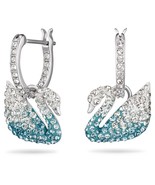 Authentic Swarovski Iconic Swan Blue Earrings in Rhodium - £97.78 GBP