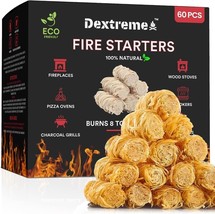 Dextreme Fire Starter (60 PCS) Natural Fire Starters for Fireplace, Wood... - £24.12 GBP