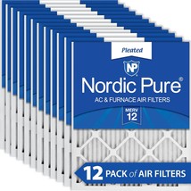 12 Pack Of Nordic Pure 20X20X1 Merv 12 Pleated Ac Furnace Air Filters. - £101.01 GBP