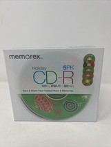 BRAND NEW CD-R 5-Pack 52x 700MB 80 Minute Memorex Wrapped NIB Holiday pattern - £3.70 GBP