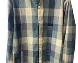 Shein Mens Large Button Up Plaid Mock Neck Casual Shirt Blue Green Tan - $9.65