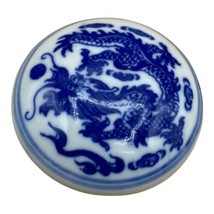 Chinese Wax Seal Round Covered Container White Blue Dragon 1 3/4” - £17.77 GBP