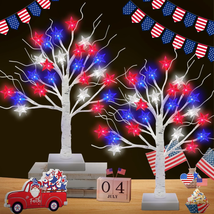 4Th of July Patriotic Decor Tree Light [Timer] 2 Pack 18 Inch with 24 LED Red Wh - £24.15 GBP