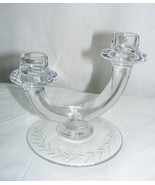Vintage Etched Laurel Leaf 2 Hole Glass Candlestick Holder - €34,40 EUR