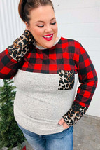 All Of Me Grey &amp; Red Plaid Animal Print Pocketed Top - £14.15 GBP