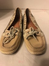 Sperry Angelfish Boat Shoe In Linen Eyelet Women Size 10M Top Sliders, Tan - £13.38 GBP