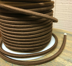 Brown Cotton Cloth Covered Round Cord, 3-Wire Fabric Cable, Vintage Lamps, USA - £1.34 GBP