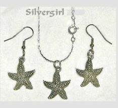 Silver Plate Star Fish Pendant Necklace &amp; Earrings - $276.42 MXN