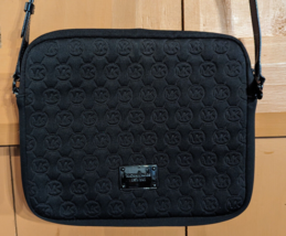 Michael Kors Mono Embossed Neoprene iPad Crossbody Purse Bag Black Soft ... - £25.01 GBP