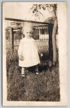 Adorable Little Girl Roberta Overbey in Yard by Wire Fence RPPC Postcard A27 - £7.95 GBP