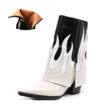 Women&#39;s Autumn and Winter New Fashion Wild Leather Flower Ankle Boots White Stit - £102.26 GBP