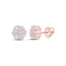 10kt Rose Gold Mens Round Diamond Flower Cluster Earrings 1/3 Cttw - £287.61 GBP