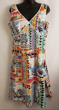 Vintage Harve Benard Dress V-Neck Multi-Color Sleeveless Side Slit Size 12 - £19.29 GBP
