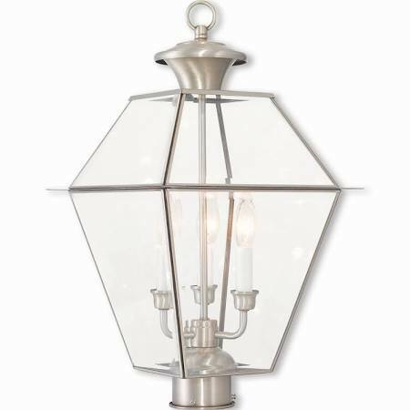 Primary image for Livex 2384-91 Three Light Outdoor Post - Top Lantern, Brushed Nickel