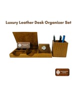 Luxury Leather Desk Organizer Set: Crocodile Texture - Pen Holder, Clock... - $8,021.91 MXN