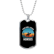 This Girl Loves Horses Horse Necklace Stainless Steel or 18k Gold Dog Tag 24&quot; C - £37.49 GBP+