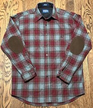 Pendleton Trail Shirt Mens Medium 100% Wool Leather Elbow Patches Shadow... - $39.26