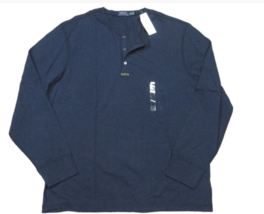 Polo Ralph Lauren Men&#39;s Navy Cotton Long Sleeve Henley T-Shirt - £48.29 GBP