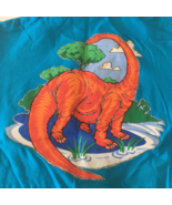 Retro youth size T shirt with large orange dinosaur graphics on back - $19.75