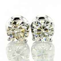Real Diamond Stud Earrings Round Brilliant Cut 14K White Gold G/H VS2/SI1 1 TCW - £1,498.51 GBP