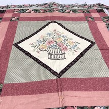 Black Pink Floral Basket Quilt Unfinished 34&quot; x 35&quot; Wall Hanging - £23.25 GBP