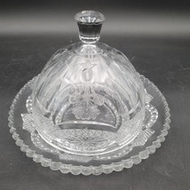 Antique Jenkins Clear Glass Thistleblow Round Covered Butter Cheese Dish EAPG - £23.25 GBP