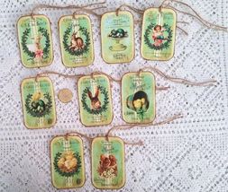 9 Pcs Primitive Farmhouse Style Bunny Chicks Gift Vintage Linen Hang Tags #MNSD - £11.99 GBP