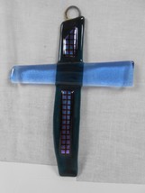 Fused Glass Cross Ornament Suncatcher Blue and Black - £9.08 GBP