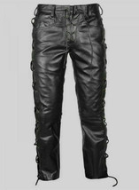 Men&#39;s Black Cowhide Leather Lacing Pant  BLUF Biker Jeans Trousers Leder... - $112.55