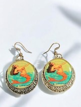 Vintage &quot;La Sirena&quot; Mermaid Earrings - Mexican Lotería Style, Antique Si... - £24.27 GBP