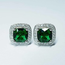 0.60 Ct Cushion Cut Emerald Women&#39;s Stud Earrings 14k White Gold Finish 925 - £70.55 GBP