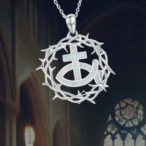 Jesus Fish Cross Necklace Sterling Silver Thorns Cremation Jewelry - $95.21