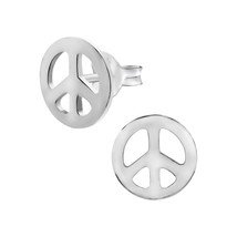 Peace Sign 925 Sterling Silver Stud Earrings - £11.15 GBP