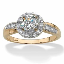 PalmBeach Jewelry 1.48 TCW Cubic Zirconia 10k Yellow Gold Engagement Halo Ring - £240.54 GBP