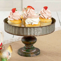 Galvanized Metal &amp; Wood Tray Stand Fruit Cupcake Sandwich Pedestal Display Stand - £31.42 GBP