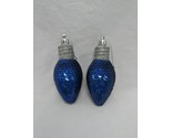 Set Of (2) Blue Sequin Christmas Bulb Light Ornaments 4&quot; - £7.13 GBP