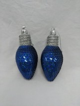 Set Of (2) Blue Sequin Christmas Bulb Light Ornaments 4&quot; - £7.10 GBP