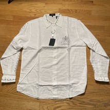 NWT Pardazzio Uomo Men White Long Sleeve Shirt Size L Sewn on Graphic - £10.55 GBP