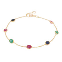 18K Ruby Emerald and Blue Sapphire Gemstone Bracelet - £243.75 GBP