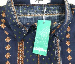 Vatpave Mens Short-Sleeve Button-Up Shirt With Geometric Pattern In Navy... - $14.25