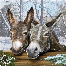 4pcs Decoupage Napkins, 33x33cm, Two Donkeys in Winter, Snow, Animals, Serviette - £3.51 GBP