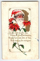 Santa Claus Christmas Postcard  Saint Nick Poinsettia Flowers Embossed  1922 - £8.96 GBP
